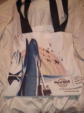 Hard Rock Hotel White and Navy Surf Graphic Tote Bag